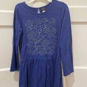 Tea Collection Girls Size 12 Blue Long Sleeve Dress with Floral Embroidery